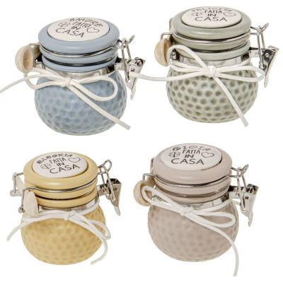 1 PZ CASA Barattolo portaconfetti ceramica colorata 6.5 cm BOMBONIERA