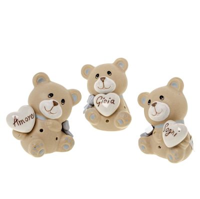1 PZ Orso Orsetto in ceramica celeste 9 cm BOMBONIERA