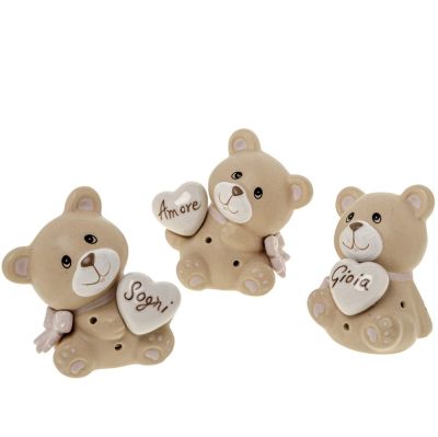 1 PZ Orso Orsetto in ceramica ROSA 9 cm BOMBONIERA