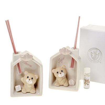 1 PZ BARTY Profumatore in ceramica Orso Orsetto rosa 11 cm BOMBONIERA