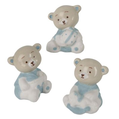 1 PZ BIBI' Orsetto CELESTE in Ceramica 4 cm BOMBONIERA