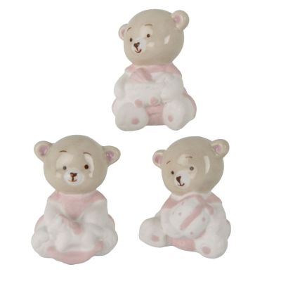 1 PZ BIBI' Orsetto ROSA in Ceramica 4 cm BOMBONIERA
