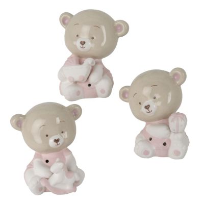 1 PZ BIBI' Orsetto LED ROSA in Ceramica 9 cm BOMBONIERA