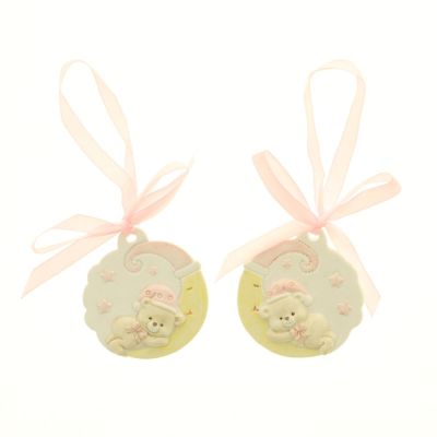 1 PZ DECO' Orso orsetto rosa su luna in resina BOMBONIERA bambina