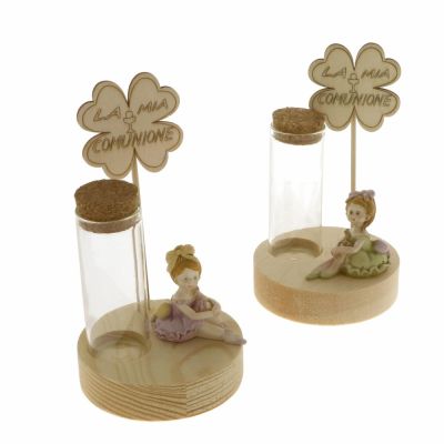 1 PZ ALICE ballerina su base legno con TAG LA MIA COMUNIONE bomboniera