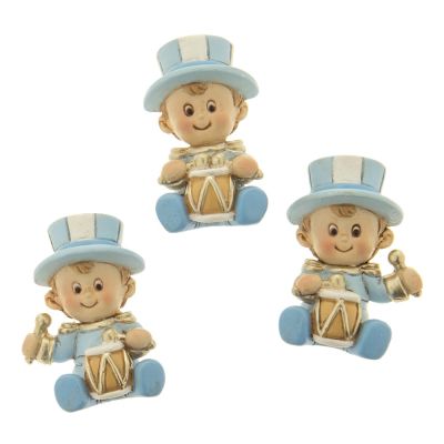 1 PZ JOLLY Calamita BAMBINO TAMBURELLO resina celeste 5 cm BOMBONIERA