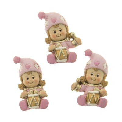 1 PZ JOLLY Calamita BAMBINA TAMBURELLO resina ROSA 5 cm BOMBONIERA