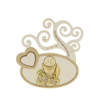 CUORE Icona resina albero vita PRIMA COMUNIONE 12x10cm BOMBONIERA