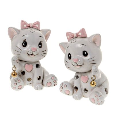 1 PZ GATTO GATTINO Rosa in resina con luce led 8 cm BOMBONIERA