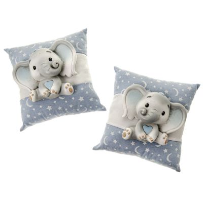 1 PZ NEVE Cuscino portaconfetti con elefante celeste 18 cm BOMBONIERA