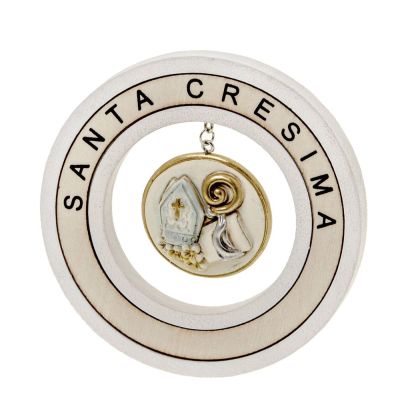 PENDOLO icona SANTA CRESIMA in resina 11 cm BOMBONIERA