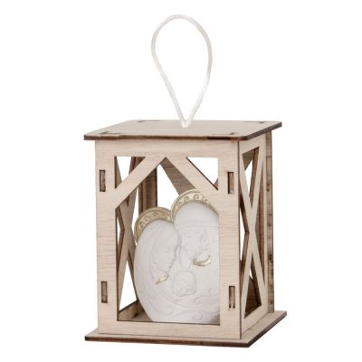 Lanterna legno con ICONA resina SACRA FAMIGLIA con luce led BOMBONIERA