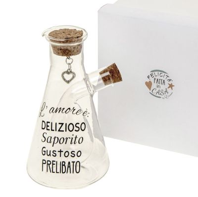 SAPORITO Olio e aceto in vetro con scritta 14.5 cm BOMBONIERA