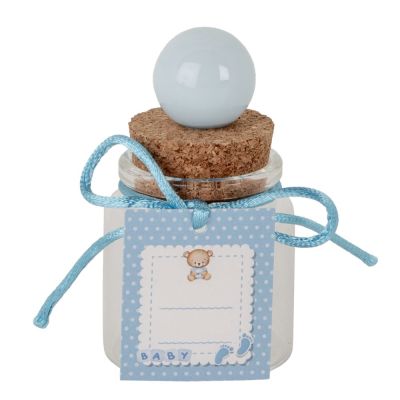 BALL Barattolo portaconfetti in vetro Baby CELESTE - 8 cm BOMBONIERA