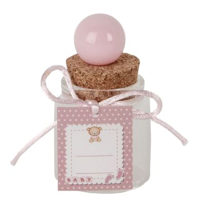 BALL Barattolo vetro portaconfetti Baby ROSA - 8 cm BOMBONIERA
