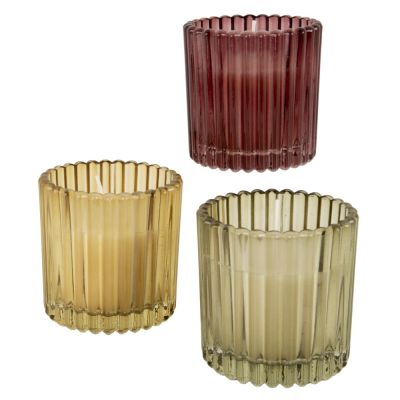 1 PZ COLOR Candela in contentiore pliessettato di vetro 9 cm BOMBONIERA