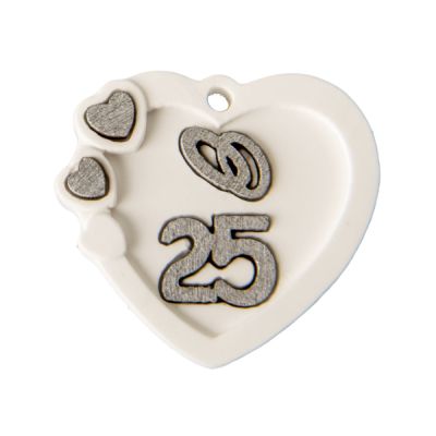 Decorazione BOMBONIERA nozze argento Gessetto CUORE 25 4 cm
