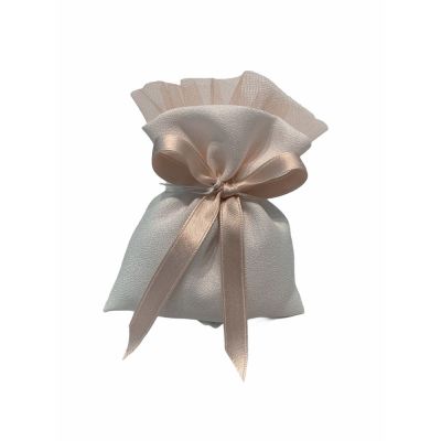 Sacchetto Portaconfetti ROSA piatto crepe con tulle 9x12 cm BOMBONIERA