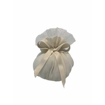 Sacchetto Portaconfetti tondo tulle glitter AVORIO 10x12 cm BOMBONIERA