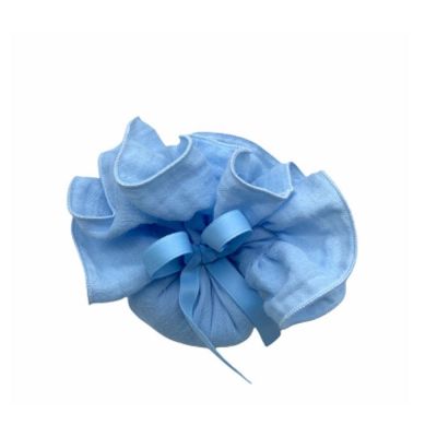 Fazzoletto Portaconfetti rouche cotone morbido CELESTE 20cm BOMBONIERA