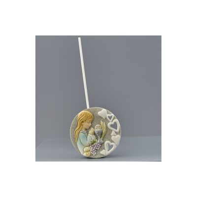 Profumatore tondo resina BAMBINA COMUNIONE 6.5  cm BOMBONIERA
