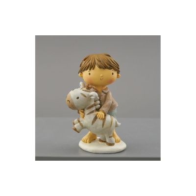 Statuina resina BAMBINO Bimbo con zebra 9.5X6.4X14.5 cm BOMBONIERA