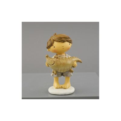 Statuina resina BAMBINO con COCCODRILLO 9x7x14.7 cm BOMBONIERA