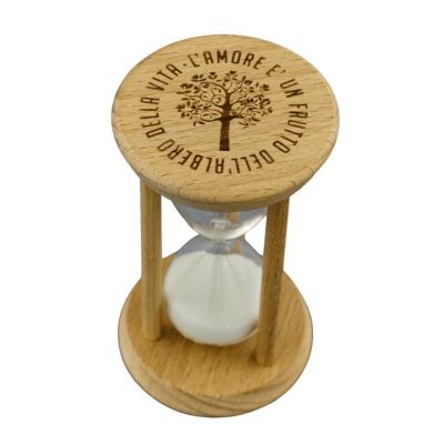 Clessidra bianca con base legno con ALBERO 5x5x9 cm BOMBONIERA