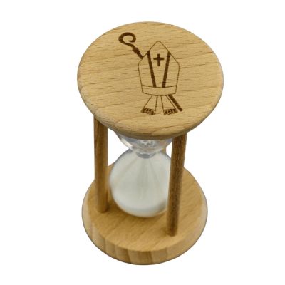 Clessidra bianca con base legno SANTA CRESIMA 5x5x9 cm BOMBONIERA