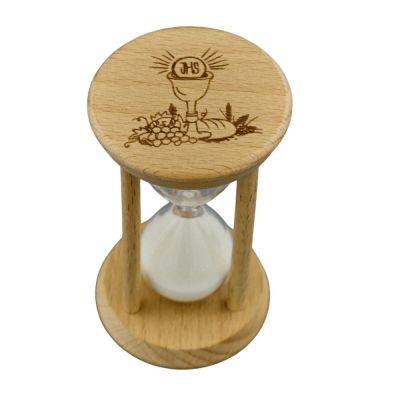 Clessidra bianca con base legno PRIMA COMUNIONE 5x5x9 cm BOMBONIERA