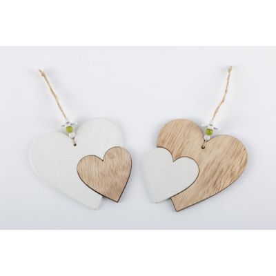 1 PZ CUORE in legno bicolore da 12 cm DECORAZIONE BOMBONIERA