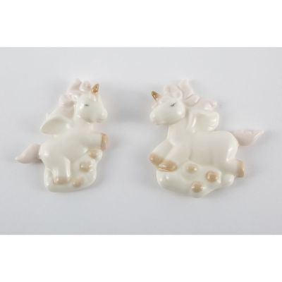1 PZ Calamita magnete UNICORNO in porcellana ROSA 4 cm BOMBONIERA