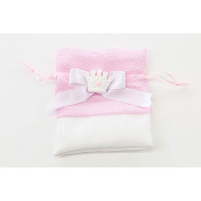 Sacchetto Portaconfetti in raso ROSA con corona 11x9 cm BOMBONIERA