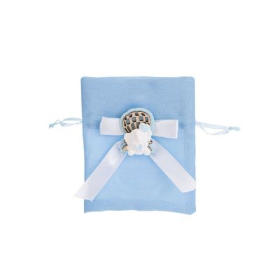 Sacchetto portaconfetti CELESTE con ELEFANTE 10x12 cm BOMBONIERA