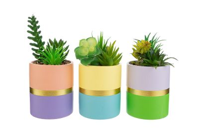 1 PZ Vaso Vasetto colorato con piantina artificiale 14x8 cm BOMBONIERA