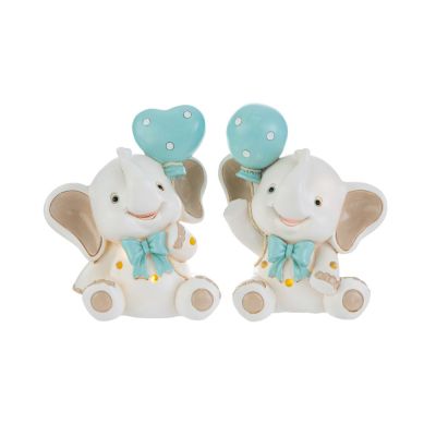 1 PZ Elefante Elefantino CELESTE resina luce led 10x6x12 cm BOMBONIERA