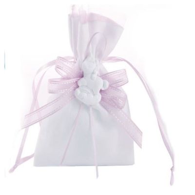Sacchetto portaconfetti NASCITA BAMBINA rosa con unicorno BOMBONIERA