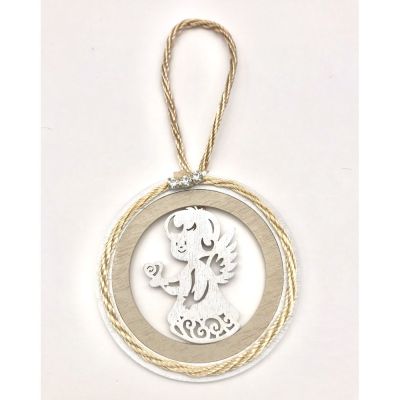 Appendino Legno con ANGELO 6 cm decorazione BOMBONIERA