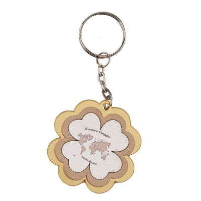 Portachiavi plex oro quadrifoglio con MONDO 4.5 cm BOMBONIERA