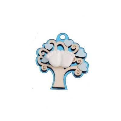 Calamita Albero in plexi CELESTE e legno e Piedini in Gesso BOMBONIERA