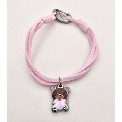 Bracciale Braccialetto ciondolo MINI ORSETTO ROSA CON CUORE bomboniera