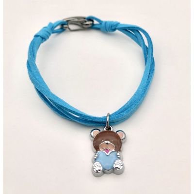 Braccialetto ciondolo MINI ORSETTO CELESTE CON CUORE bomboniera