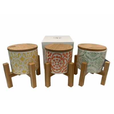 1 PZ ROSALIA Barattolo tondo 13x14 cm base in legno BOMBONIERA