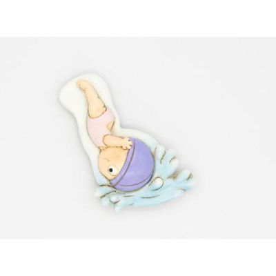Calamita Magnete resina bambina Nuoto Nuonatrice 5x3 cm BOMBONIERA