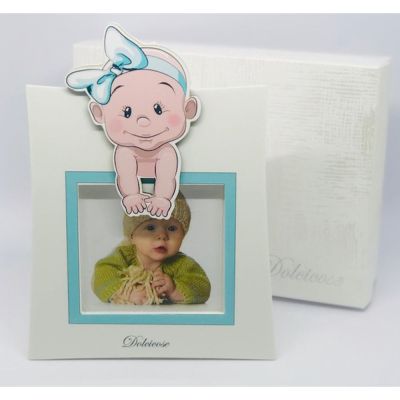 LOLITA Cornice Portafoto Celeste con bambino 20x15 cm MADE IN ITALY