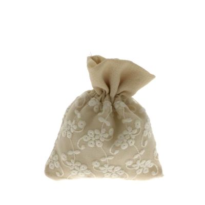MILA Sacchetto Portaconfetti BEIGE ricamato 10x12 cm BOMBONIERA