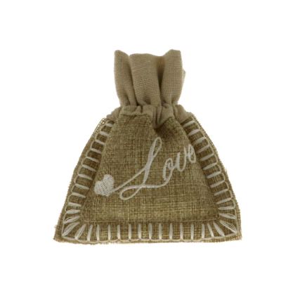 Sacchetto portaconfetti in juta 10x12 cm con scritta LOVE BOMBONIERA