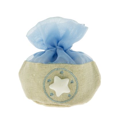 CLOE Sacchetto Portaconfetti CELESTE con stellina 10 cm BOMBONIERA