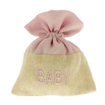 Sacchetto Portaconfetti beige e ROSA con scritta BABY 10x12 cm BOMBONERA