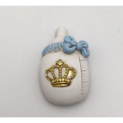 Calamita magnete BIBERON CELESTE con corona ORO resina BOMBONIERA